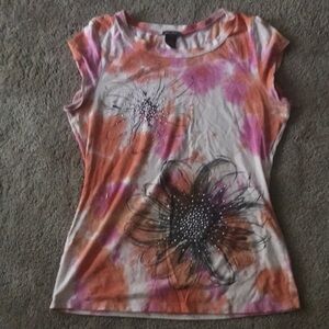 Pink & orange embroidered short sleeve top size large 10